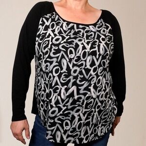 Torrid‎ Artsy Love Graffiti Raglan Top XL 1X 14 16 Black White Mixed Media